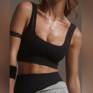 FREE PEOPLE GOOD KARMA SQUARE NECK BRA CROP TOP BLACK M/L